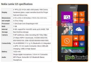 Подробные технические характеристики Nokia Lumia 525