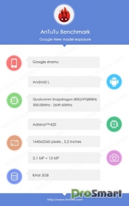 Nexus 6 (Motorola Shamu) в AnTuTu: 2К дисплей и Snapdragon 805