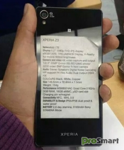 Полный перечень характеристик Sony Xperia Z3